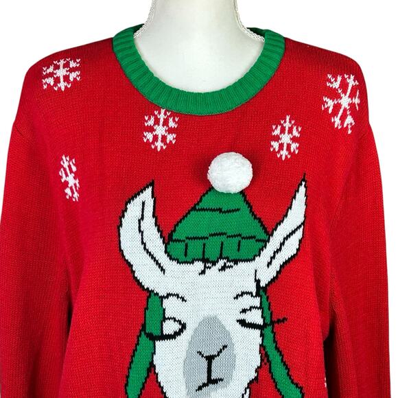 Imagin8 Holiday Ugly Sweater Size Large Red Green White Llama Fun Cozy Pullover - Picture 5 of 10